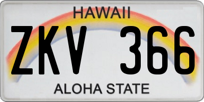 HI license plate ZKV366