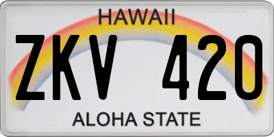 HI license plate ZKV420