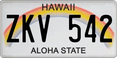 HI license plate ZKV542