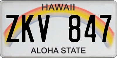 HI license plate ZKV847