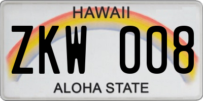 HI license plate ZKW008