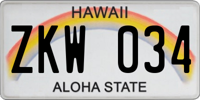 HI license plate ZKW034
