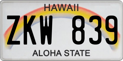 HI license plate ZKW839