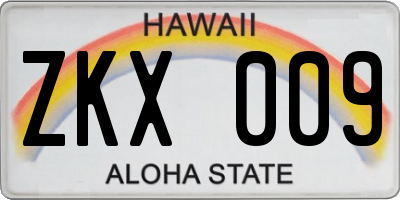 HI license plate ZKX009