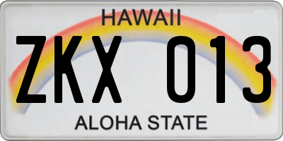 HI license plate ZKX013