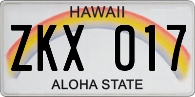 HI license plate ZKX017