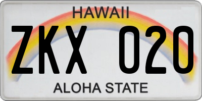 HI license plate ZKX020