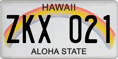 HI license plate ZKX021