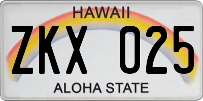 HI license plate ZKX025