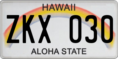 HI license plate ZKX030