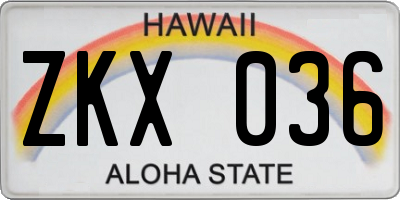 HI license plate ZKX036