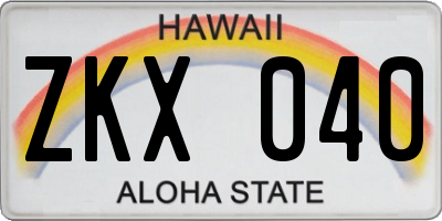 HI license plate ZKX040