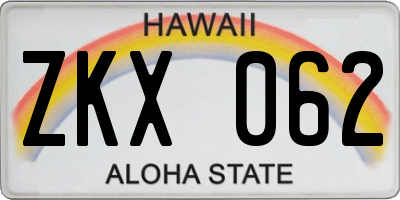 HI license plate ZKX062