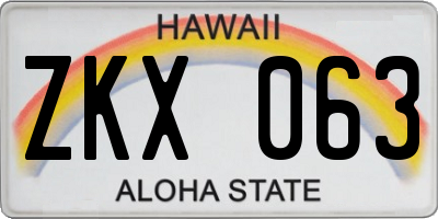 HI license plate ZKX063