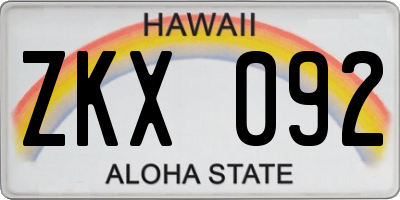 HI license plate ZKX092
