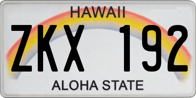 HI license plate ZKX192