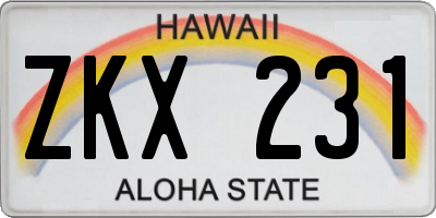 HI license plate ZKX231