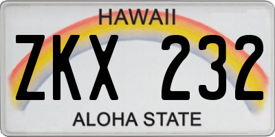 HI license plate ZKX232