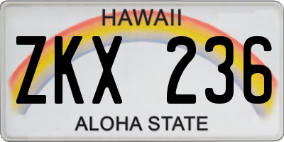 HI license plate ZKX236