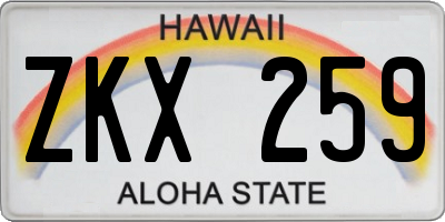 HI license plate ZKX259