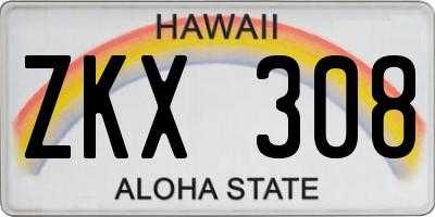 HI license plate ZKX308