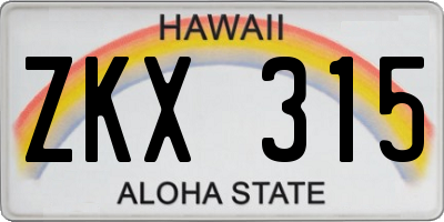 HI license plate ZKX315