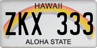 HI license plate ZKX333
