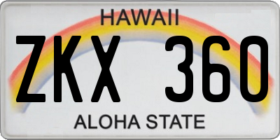 HI license plate ZKX360