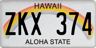 HI license plate ZKX374