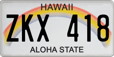 HI license plate ZKX418