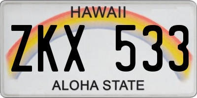 HI license plate ZKX533