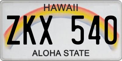 HI license plate ZKX540
