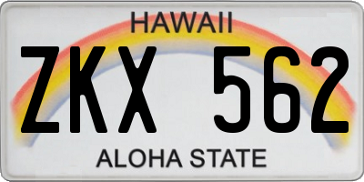 HI license plate ZKX562