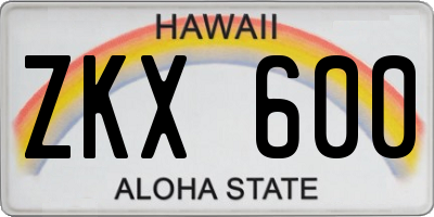 HI license plate ZKX600