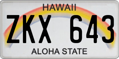 HI license plate ZKX643