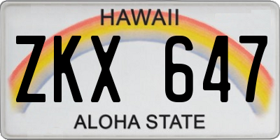 HI license plate ZKX647