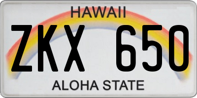 HI license plate ZKX650