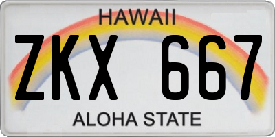 HI license plate ZKX667