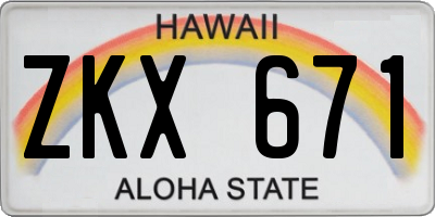 HI license plate ZKX671