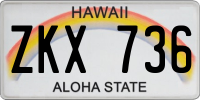 HI license plate ZKX736