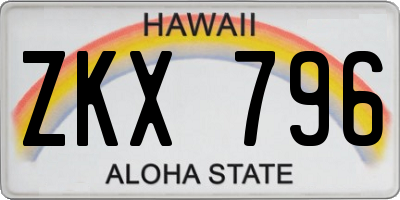 HI license plate ZKX796