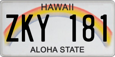 HI license plate ZKY181