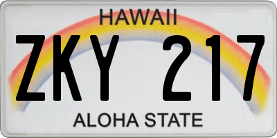 HI license plate ZKY217