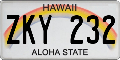 HI license plate ZKY232