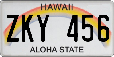 HI license plate ZKY456