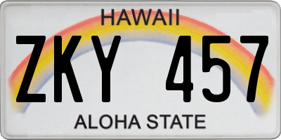 HI license plate ZKY457