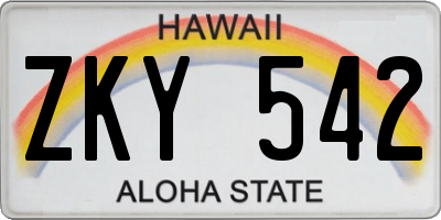 HI license plate ZKY542