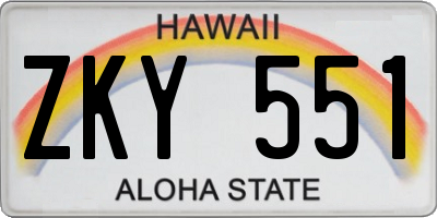 HI license plate ZKY551
