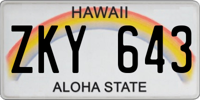 HI license plate ZKY643