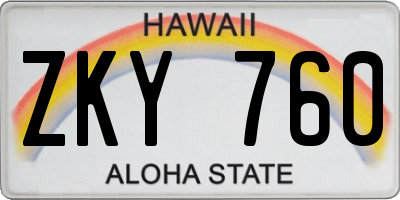 HI license plate ZKY760